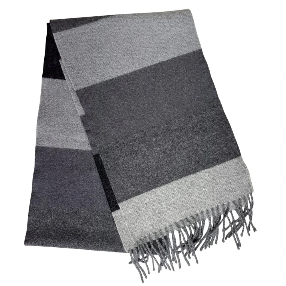 Express Wool Cashmere Scarf Made Scotland Gray Colorblock Preppy Dark Academia